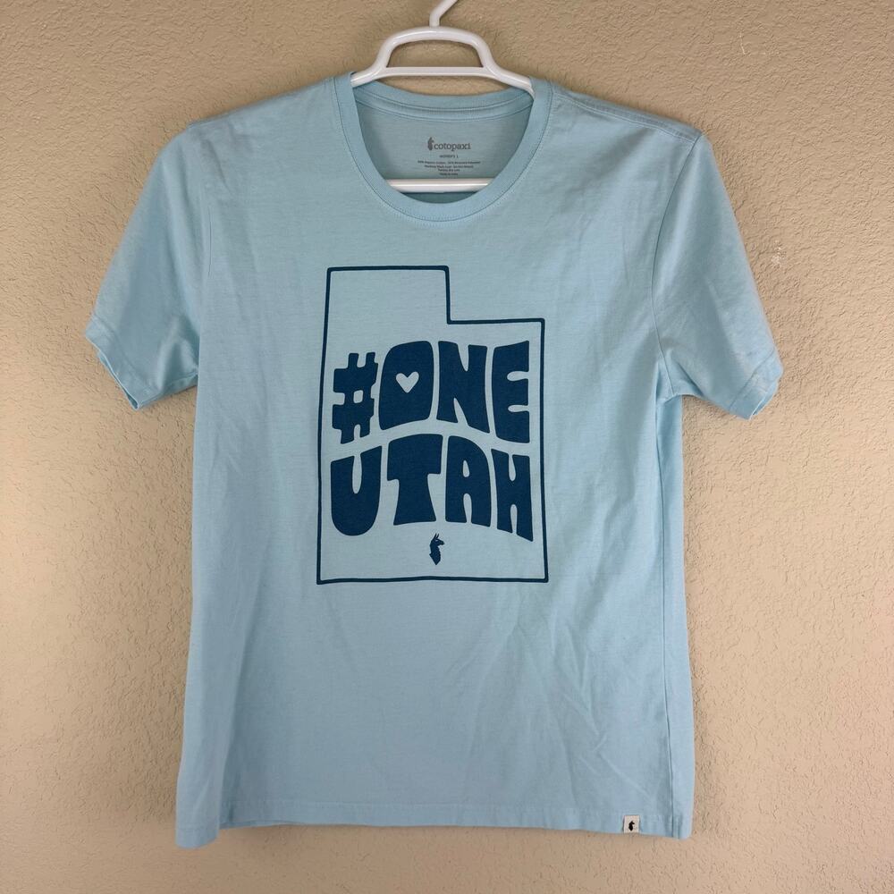Cotopaxi Graphic T Shirt Womens L Blue Cotton Blend #One Utah Tee Mountain Logo